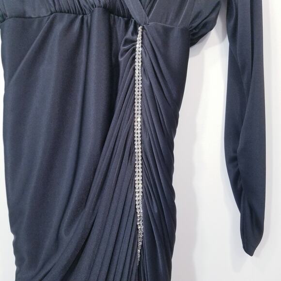 Vintage Susan Roselli for Vijack Black Satin Rhinestones Party Cocktail Dress - Picture 4 of 15